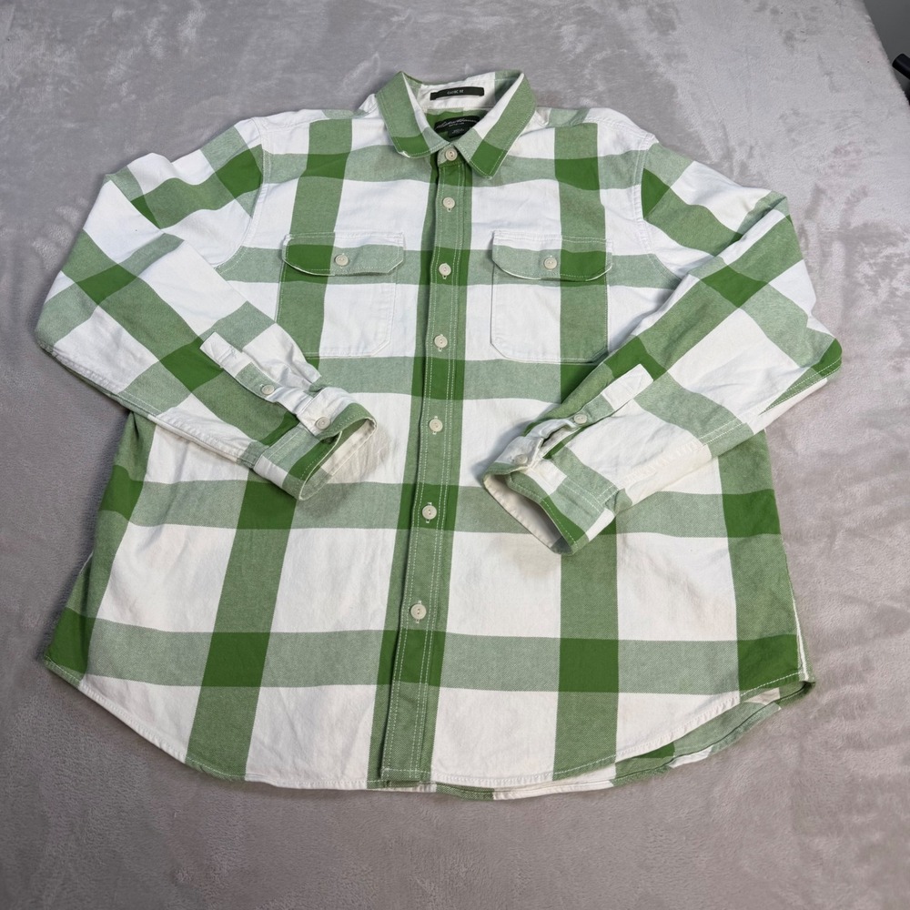 Eddie Bauer Flannel Shirt Classic Fit Mens XXL Green White Cotton Buffalo Plaid